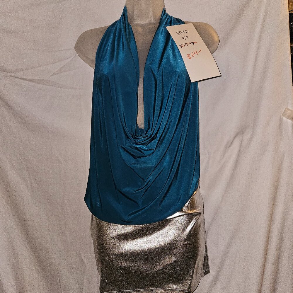 Sexy Halter Cocktail Party Dress S/M Blue/Silver